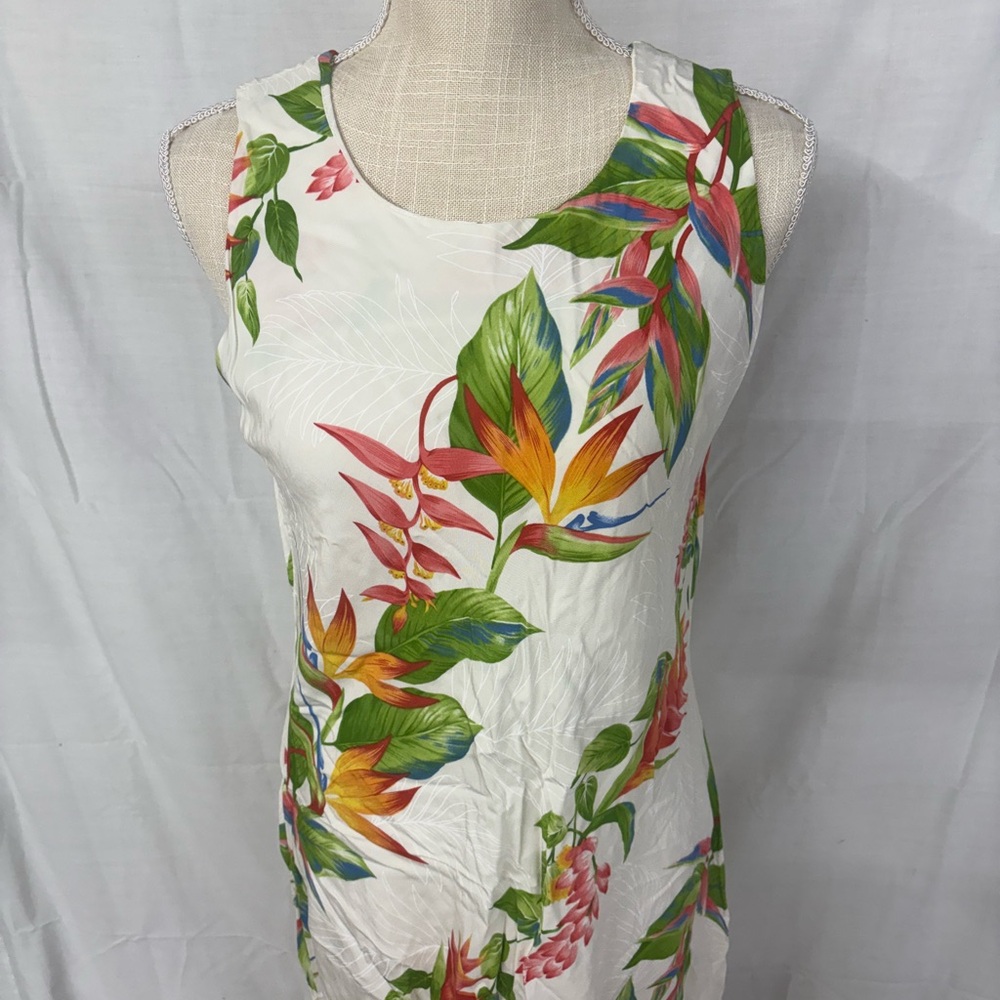 Tropical Floral Sleeveless Midi Dress - White with Multi-Color Print - Picture 2 of 10